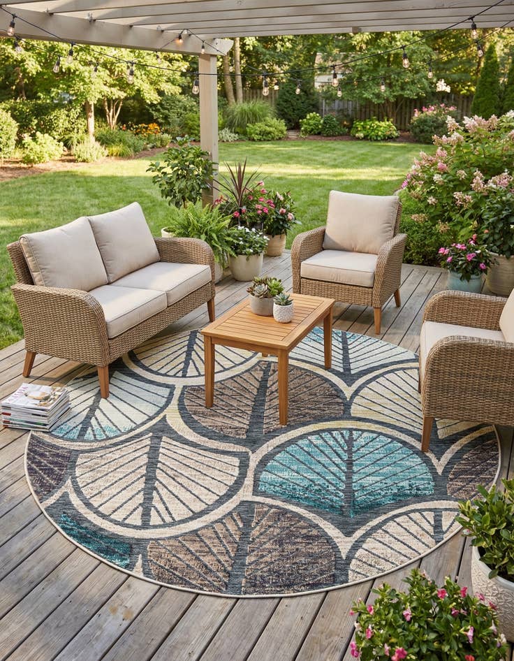 Detail image of 7' 10 x 7' 10  Washable Casablanca Indoor / Outdoor Round Rug