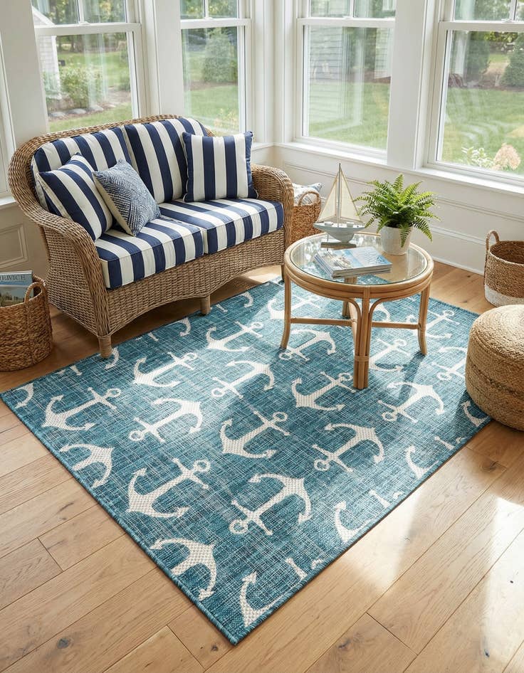 Detail image of 4' x 6'  Washable Coastal Indoor / Outdoor Rug