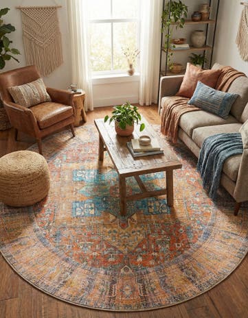 7' 7 x 7' 7 Washable Timeless Round Rug