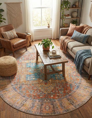Rust Red Washable Timeless Round Rug