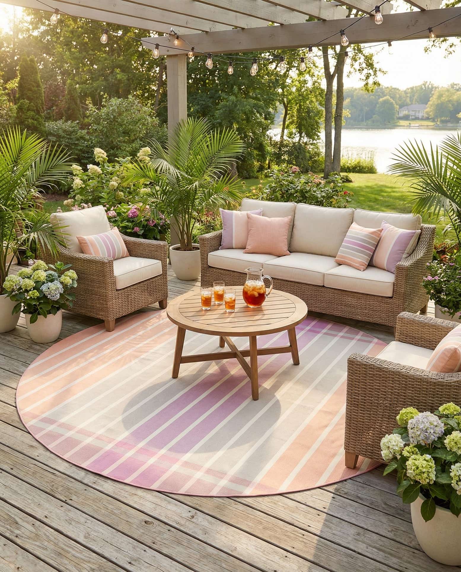 10' x 10' Easy-Clean Striped Indoor / Outdoor Round Rug
