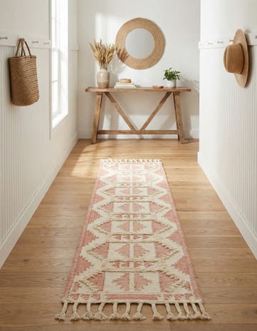 Pink and White Hand Woven Arizona Wool Runner Rug