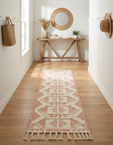 Pink and White Hand Woven Arizona Wool Runner Rug