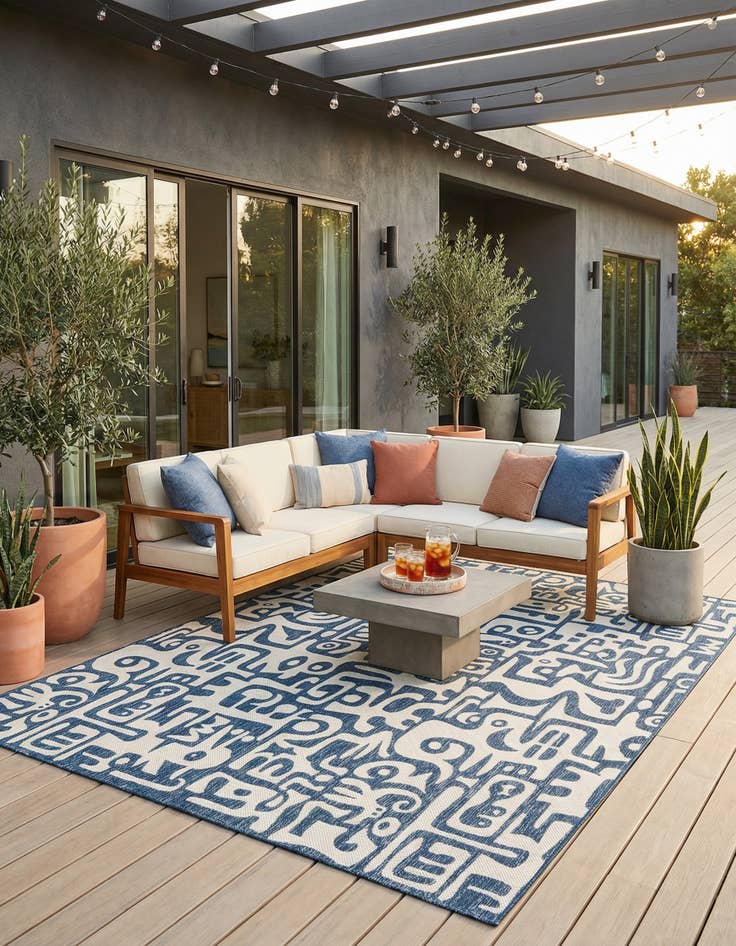 Detail image of 9' x 12'  Washable Modern Indoor / Outdoor Rug