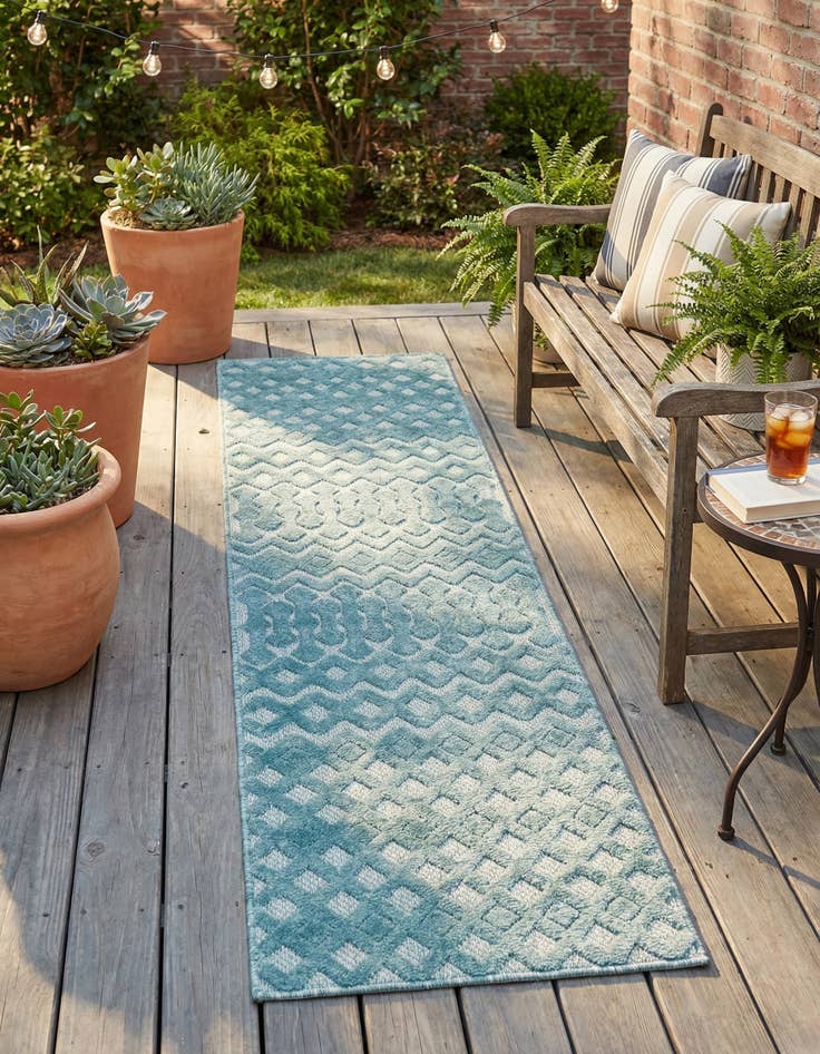 Detail image of 2' x 8'  Washable Trellis Textured Indoor / Outdoor Runner Rug