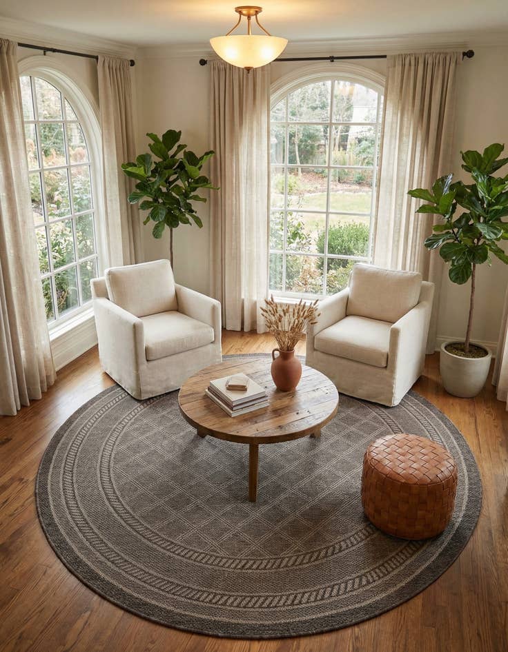 Detail image of 7' 10 x 7' 10  Washable Trellis Indoor / Outdoor Round Rug