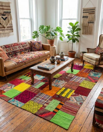 6' 7 x 9' 8 Hand Woven Kilim Patchwork Wool Rug