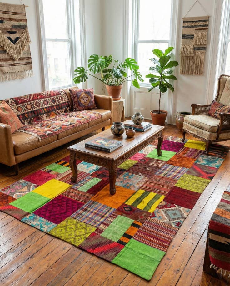 Detail image of 6' 7 x 9' 8 Hand Woven Kilim Patchwork Wool Rug