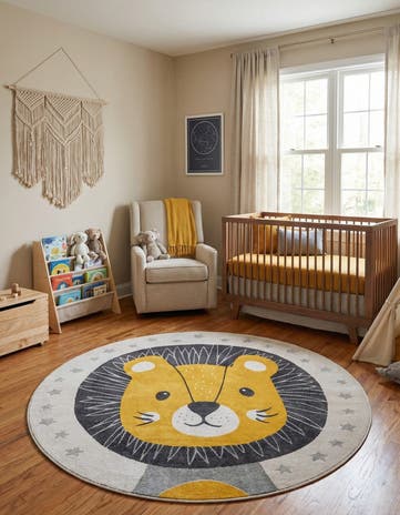 7' 10 x 7' 10 Lion Whimsy Kids Round Rug