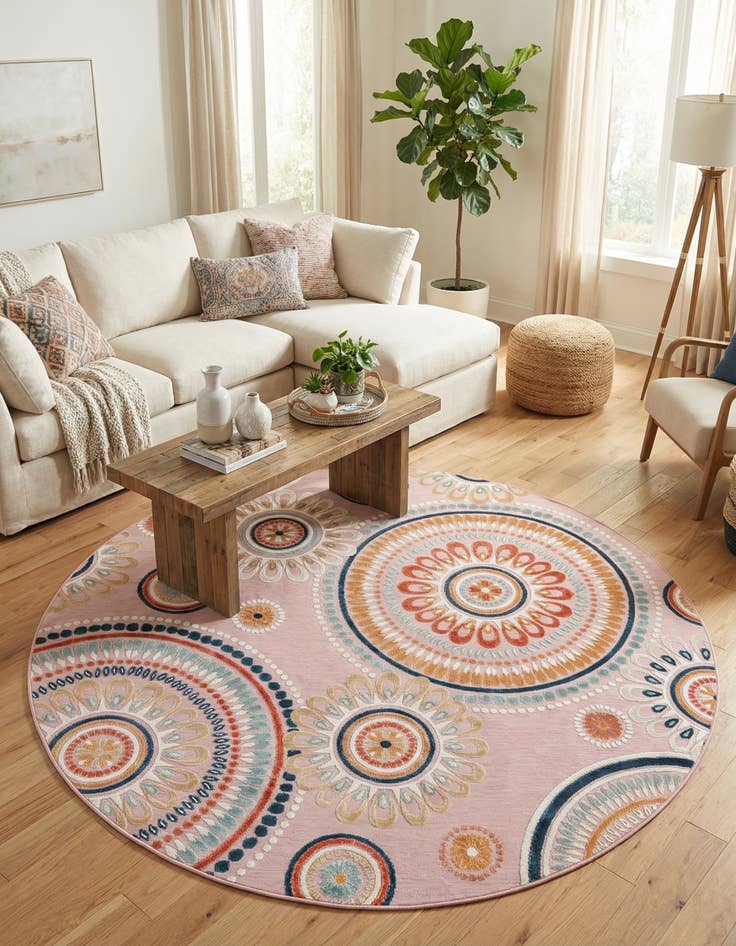 Detail image of  8' 2 x 8' 2  Washable Botanical Indoor / Outdoor Round Rug