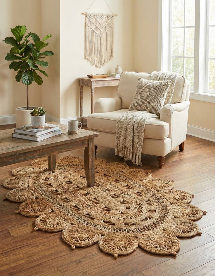 Detail image of 3' 1 x 5' 1  Hand Braided Jute Oval Rug