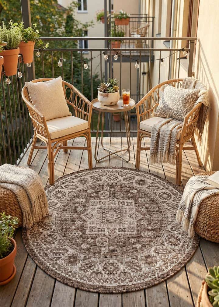 3' x 3' Easy-Clean Aztec Indoor / Outdoor Round Rug