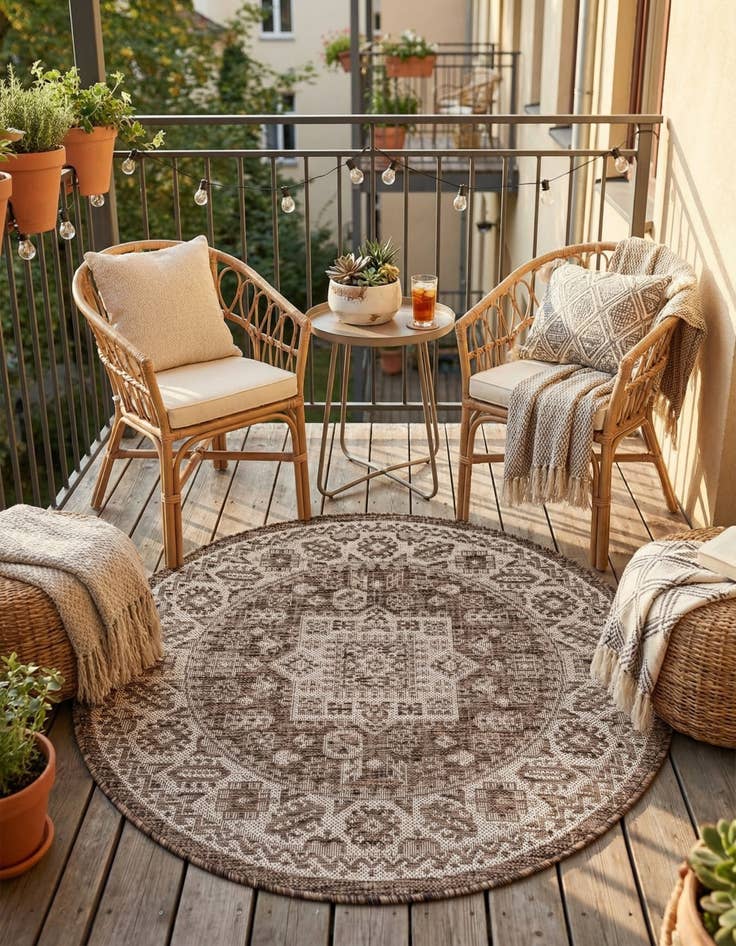 Detail image of 3' x 3' Easy-Clean Aztec Indoor / Outdoor Round Rug
