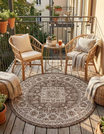 3' x 3' Easy-Clean Aztec Indoor / Outdoor Round Rug