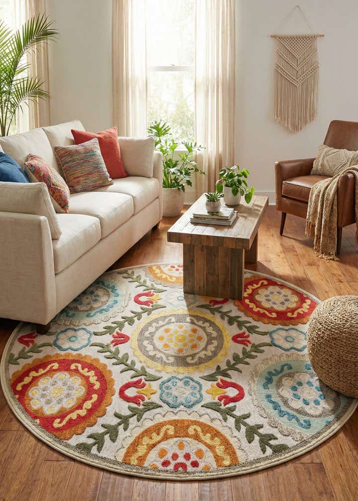 7' 10 x 7' 10 Easy-Clean Casablanca Indoor / Outdoor Round Rug