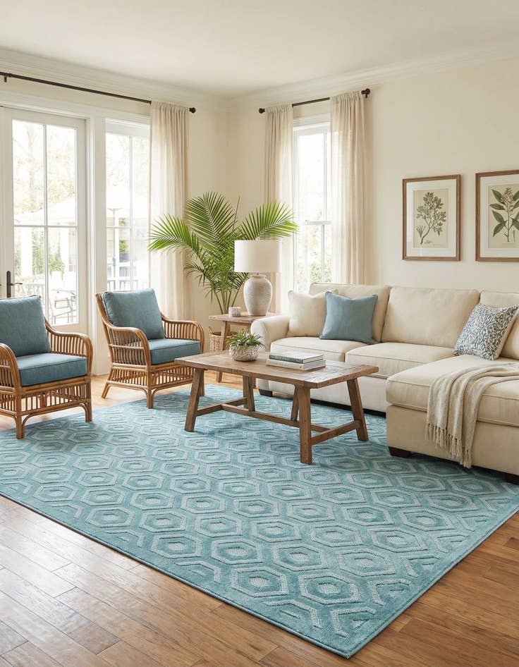 Detail image of  9' x 12'  Washable Trellis Textured Indoor / Outdoor Rug