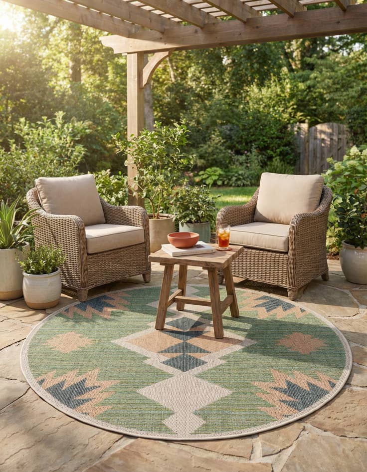 Detail image of 5' 3 x 5' 3  Washable Baja Indoor / Outdoor Round Rug