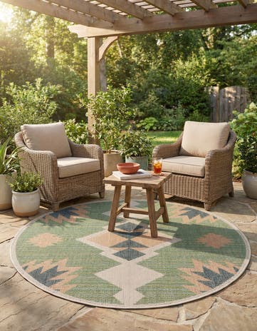 5' 3 x 5' 3 Easy-Clean Baja Indoor / Outdoor Round Rug