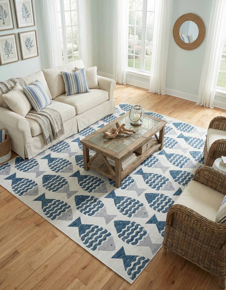 Detail image of 10' x 13'  Washable Coastal Indoor / Outdoor Rug