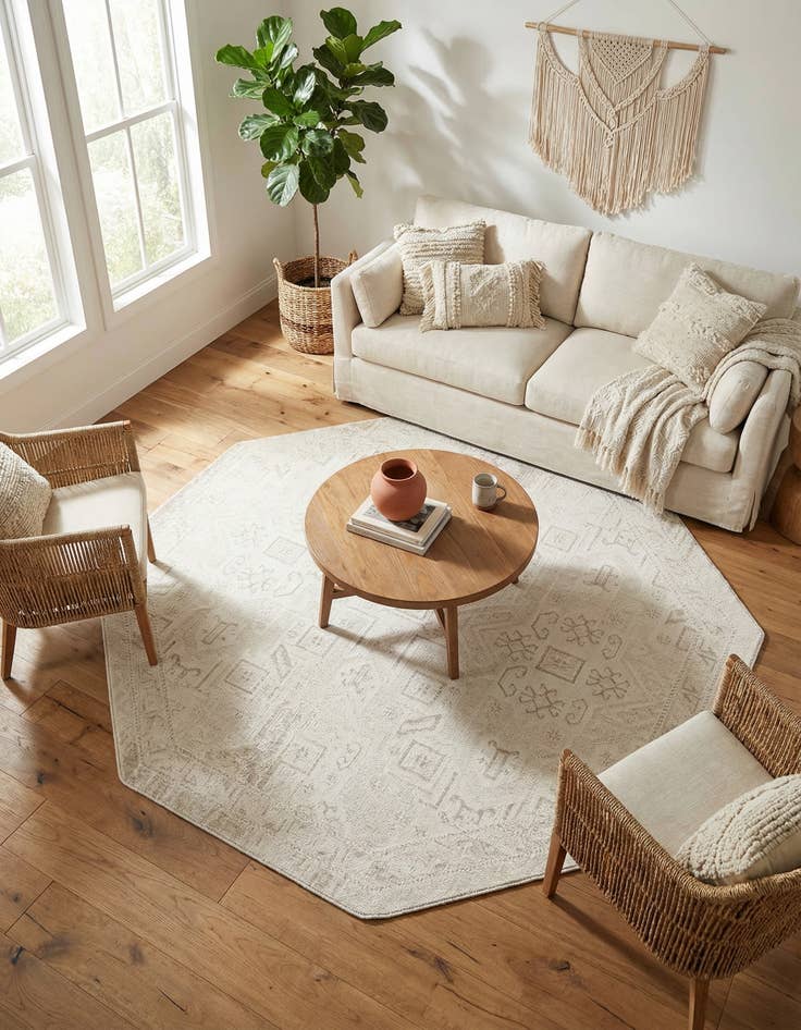Detail image of 7' 10 x 7' 10 Easy-Clean Aztec Indoor / Outdoor Octagon Rug