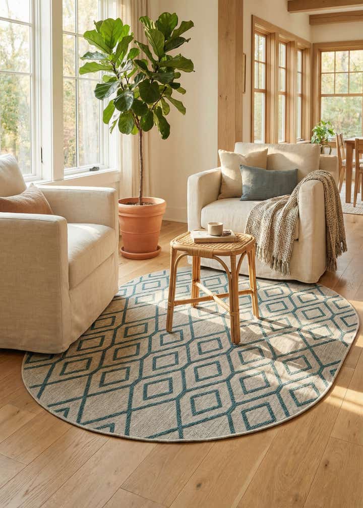 5' 3 x 8' Easy-Clean Jill Zarin Turks and Caicos Indoor / Outdoor Oval Rug