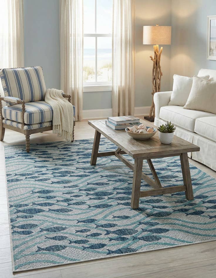 Detail image of 5' 3 x 8' Easy-Clean Coastal Indoor / Outdoor Rug
