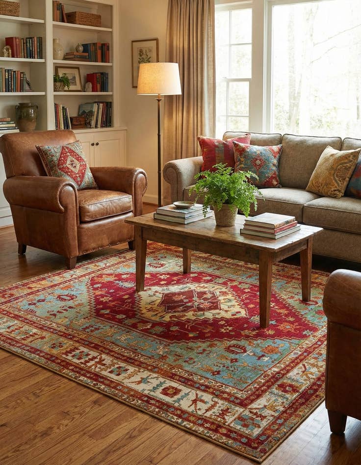 Detail image of  7' 10 x 7' 10  Washable Traditional Indoor / Outdoor Square Rug