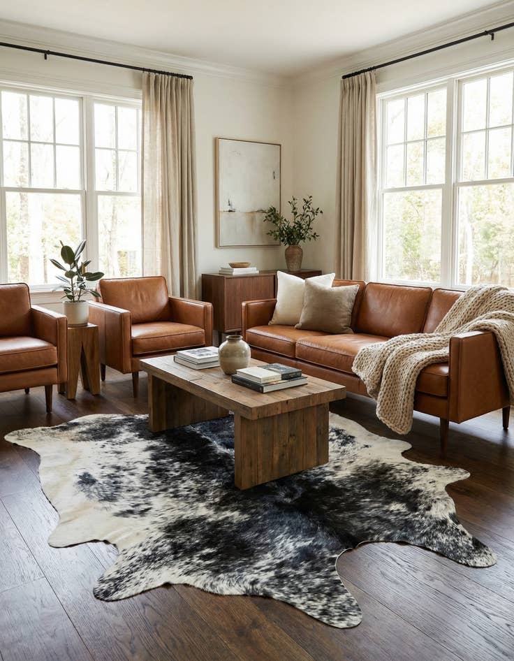 Detail image of 6' x 6' 8 Cowhide Leather Rug