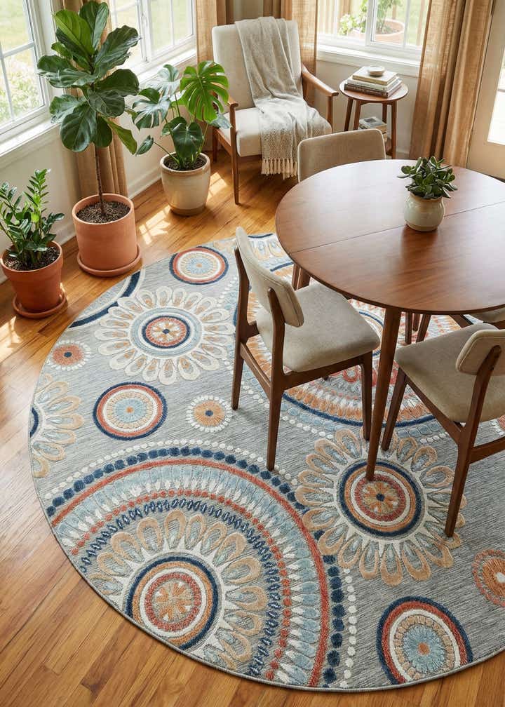 8' 2 x 8' 2 Easy-Clean Botanical Indoor / Outdoor Round Rug