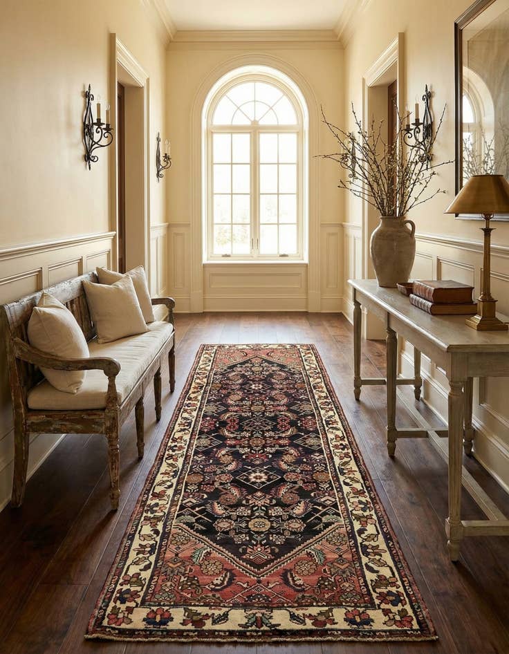 Detail image of 3' 8 x 10'  Hand Knotted Hossainabad Persian Wool Runner Rug