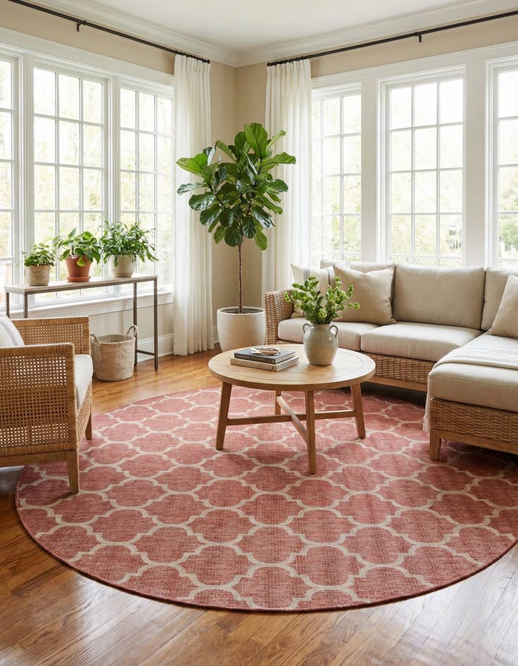 Detail image of  10' 8 x 10' 8  Washable Lattice Indoor / Outdoor Round Rug