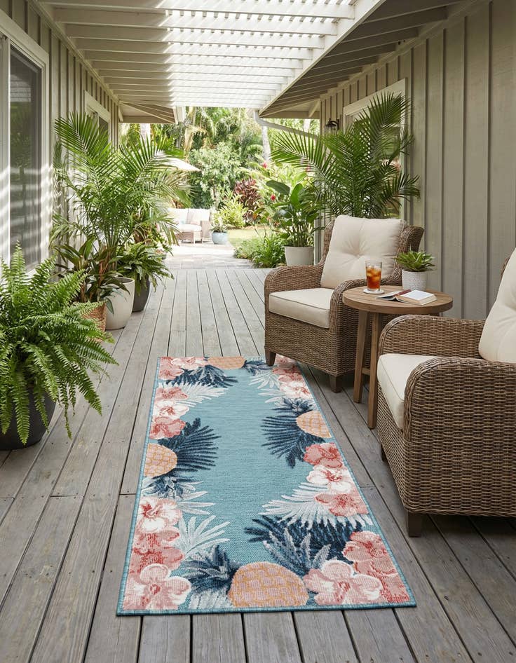 Detail image of 2' 2 x 5' 3  Washable Botanical Indoor / Outdoor Runner Rug