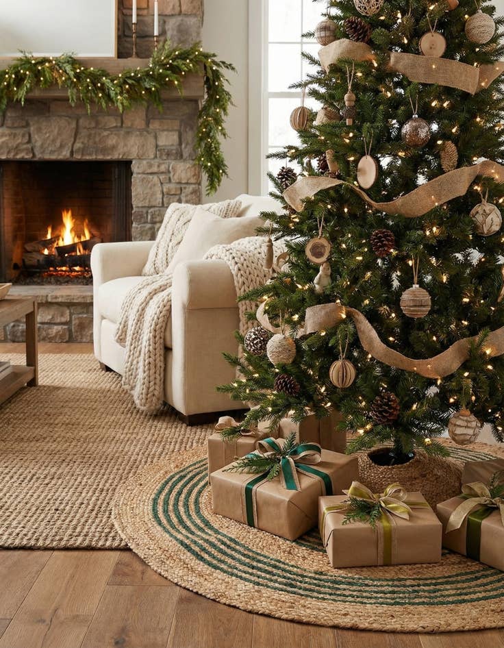 Detail image of 3' 8 x 3' 8  Hand Braided Christmas Tree Skirt