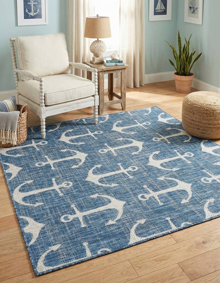 Detail image of 5' 3 x 5' 3  Washable Coastal Indoor / Outdoor Square Rug