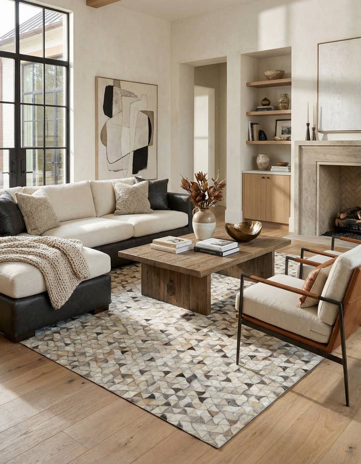 Detail image of  5' 2 x 8' Cowhide - Patchwork Rug