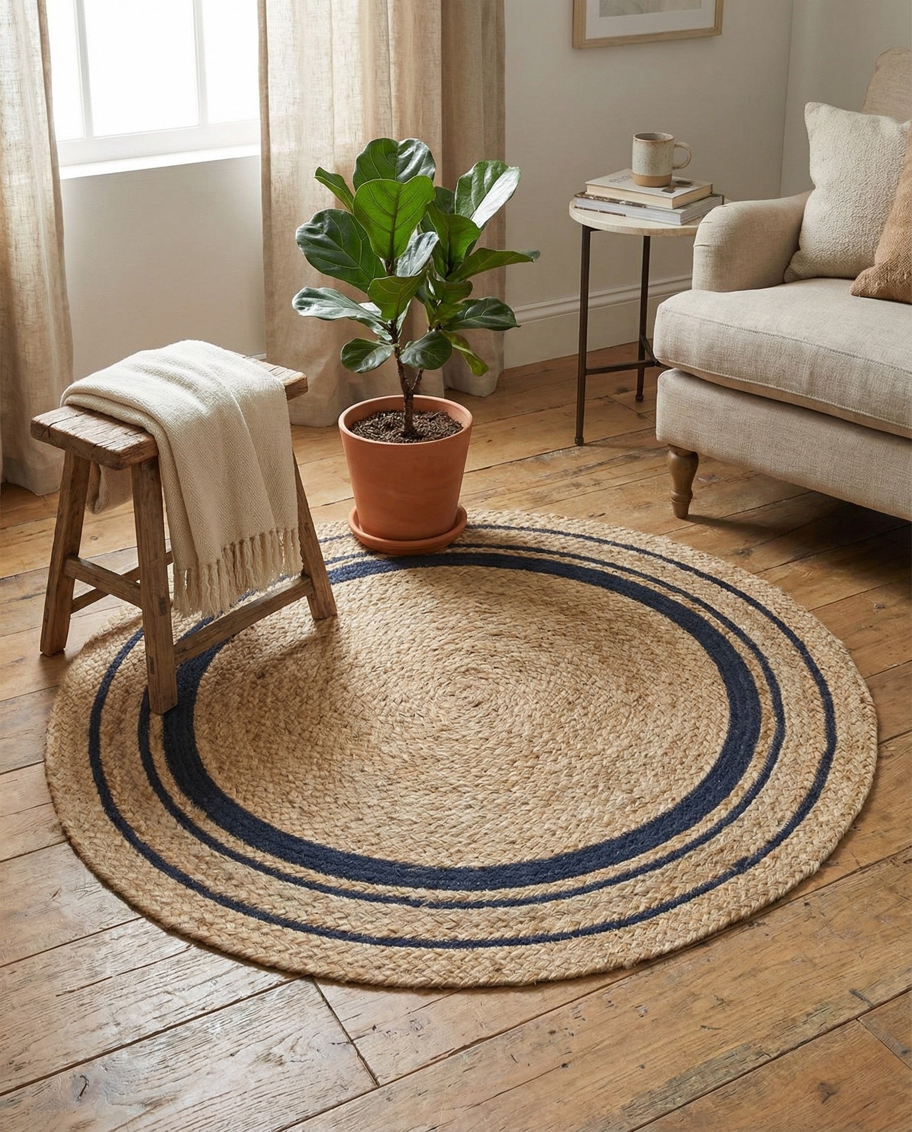 3' 3 x 3' 3  Hand Braided Jute Round Rug