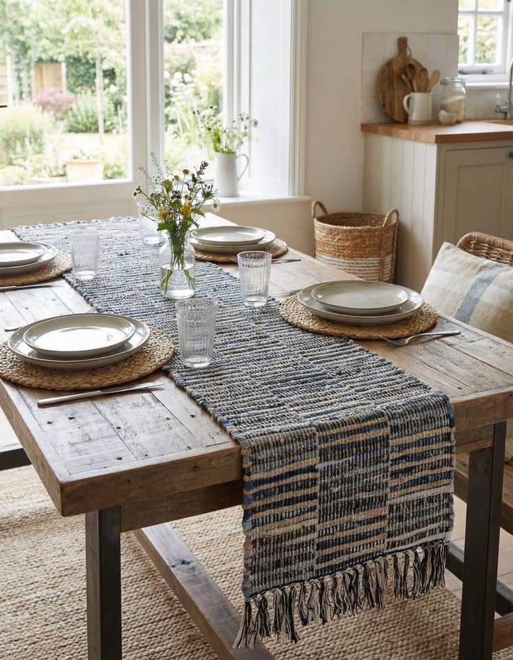 Detail image of  1' 2 x 5' 1  Hand Woven Chindi Jute Table Runner Rug