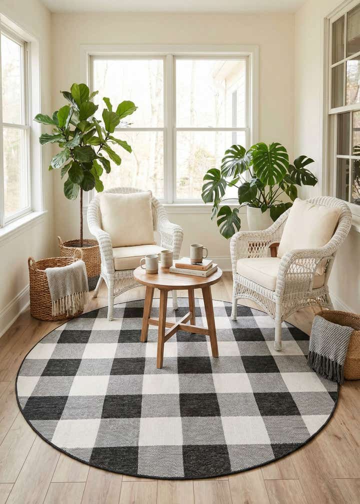 7' 10 x 7' 10 Easy-Clean Checkered Indoor / Outdoor Round Rug