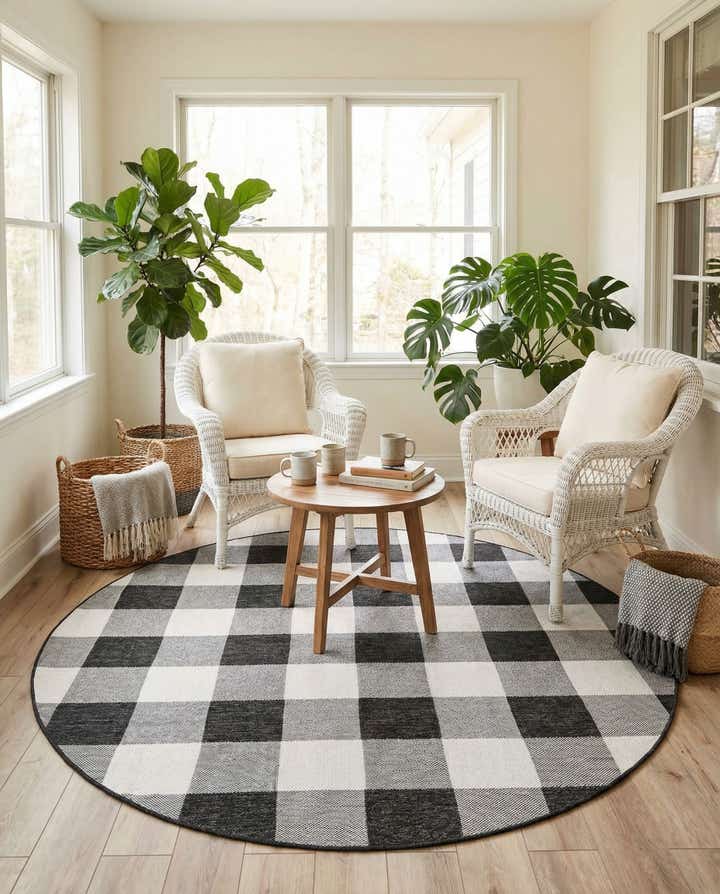 7' 10 x 7' 10 Easy-Clean Checkered Indoor / Outdoor Round Rug