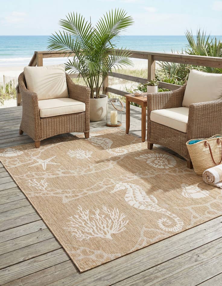 Detail image of 5' 3 x 7'  Washable Coastal Indoor / Outdoor Rug