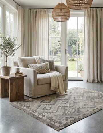 4' 1 x 6' 3 Hand Woven Kilim Maymana Wool Rug