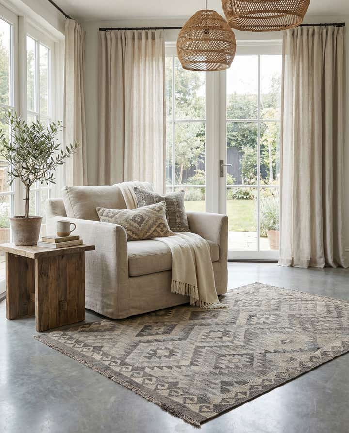 4' 1 x 6' 3 Hand Woven Kilim Maymana Wool Rug