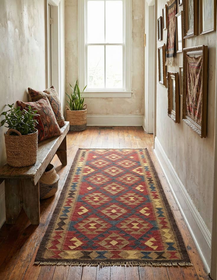 Detail image of 3' 4 x 6' 5  Hand Woven Kilim Maymana Wool Runner Rug