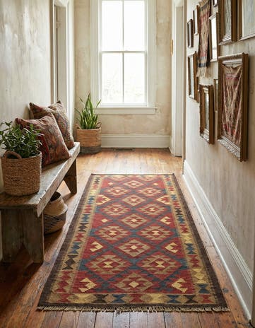 3' 4 x 6' 5 Hand Woven Kilim Maymana Wool Runner Rug