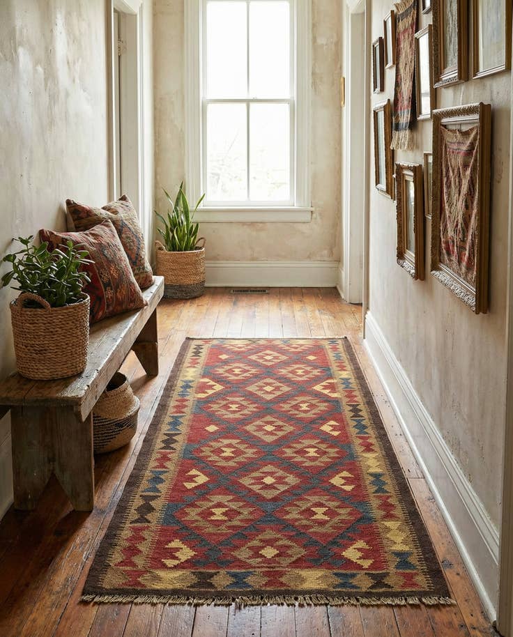 Detail image of 3' 4 x 6' 5 Hand Woven Kilim Maymana Wool Runner Rug