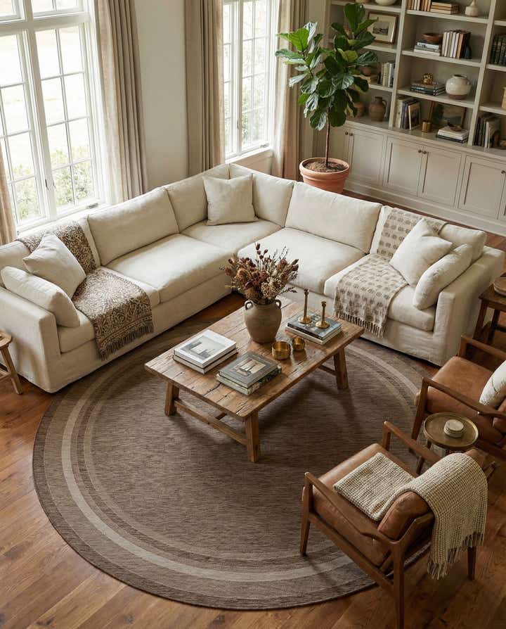 13' x 13' Easy-Clean Border Indoor / Outdoor Round Rug