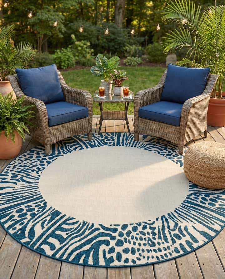 7' 10 x 7' 10 Easy-Clean Safari Indoor / Outdoor Round Rug