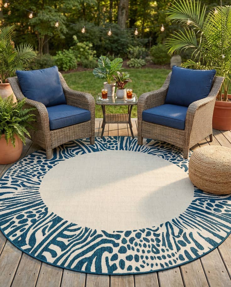 Detail image of 7' 10 x 7' 10 Easy-Clean Safari Indoor / Outdoor Round Rug