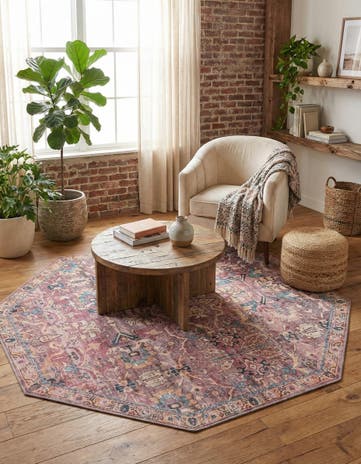 Pink Washable Nostalgia Octagon Rug