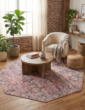 Pink Washable Nostalgia Octagon Rug